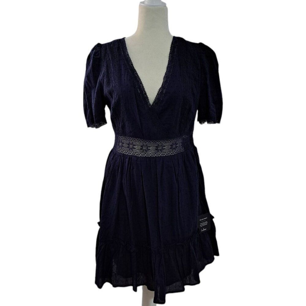 Lulus Poised and Perfect Navy Blue Lace Short Sleeve Mini Dress Sz Large - Picture 7 of 9